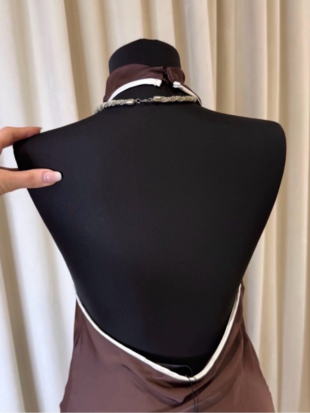 Zara Brown Satin Cowl Neck Midi Dress - Picture 4 of 4